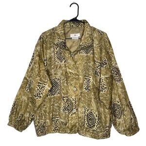 Vintage Silk Tribal Print Jacket Womens L Art To Wear Safari Oversized Boho